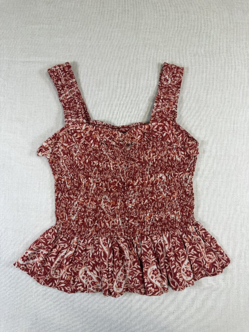 Angie Paisley Smocked Peplum Top L Boho Festival Cottagecore Y2K